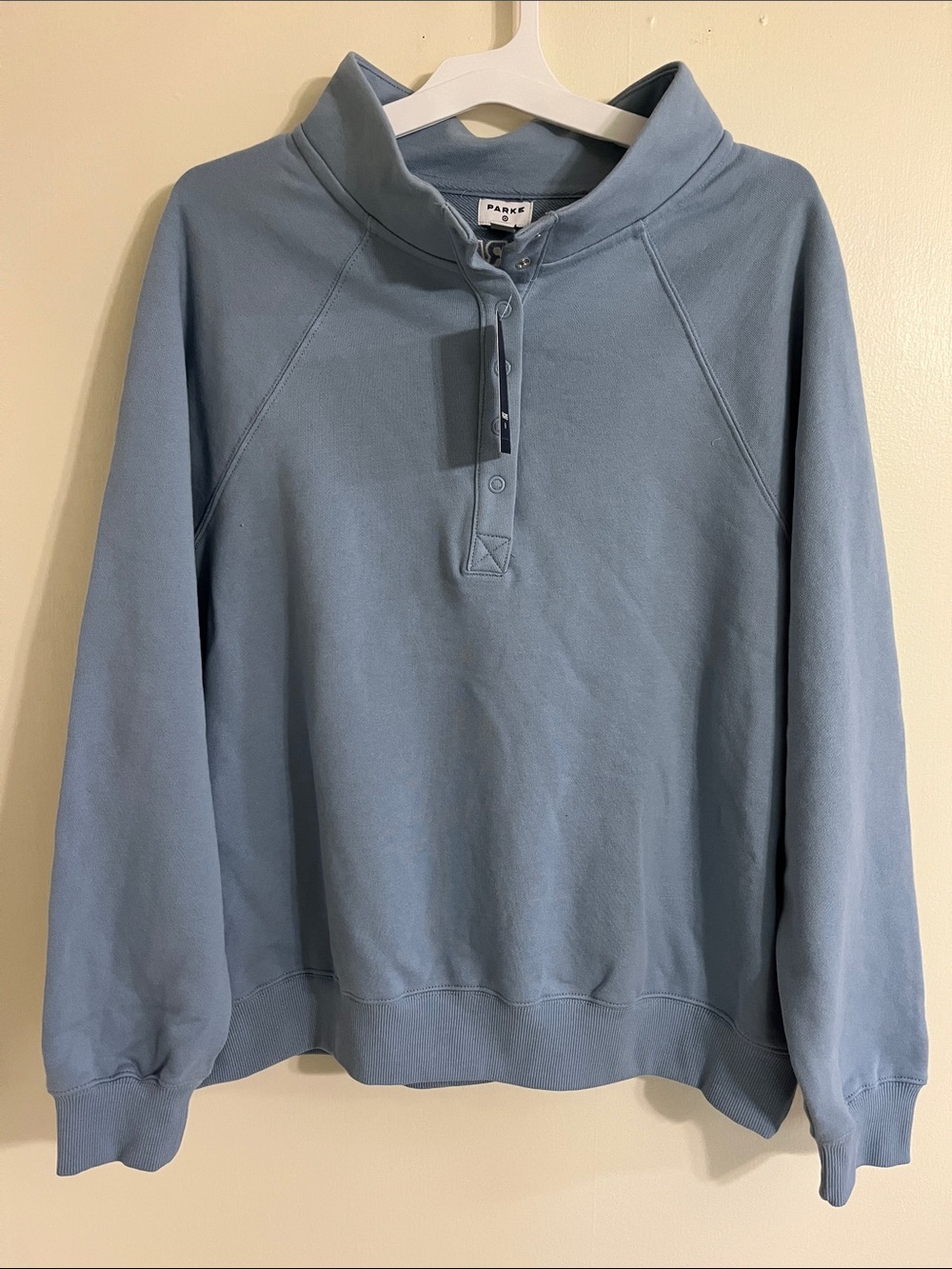 Parke x Target snap mockneck popover light blue sweatshirt L/XL
